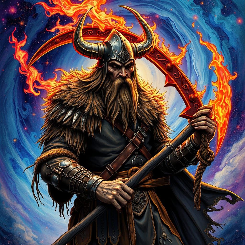 Viking Grim Reaper in Cosmic, Psychedelic Realm