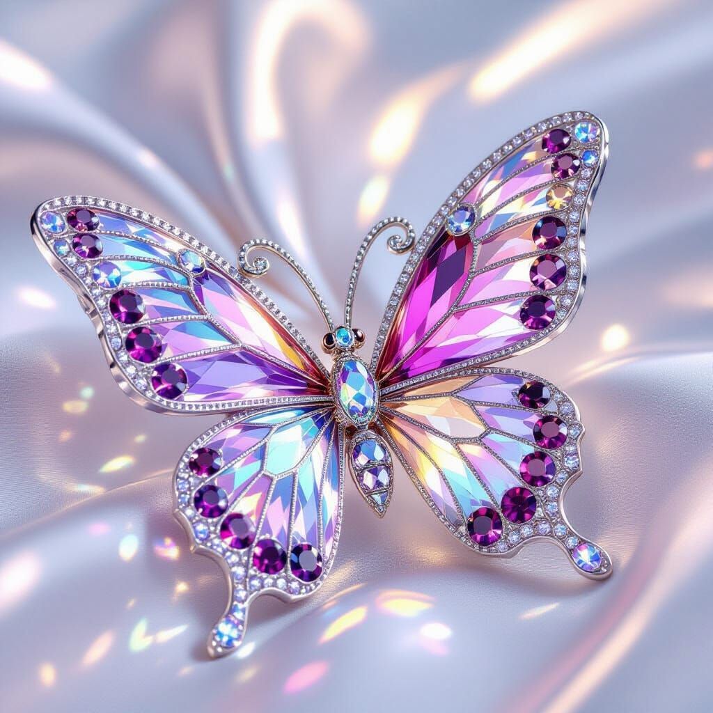 Iridescent Gemstone Butterfly Brooch in Soft Morning Light