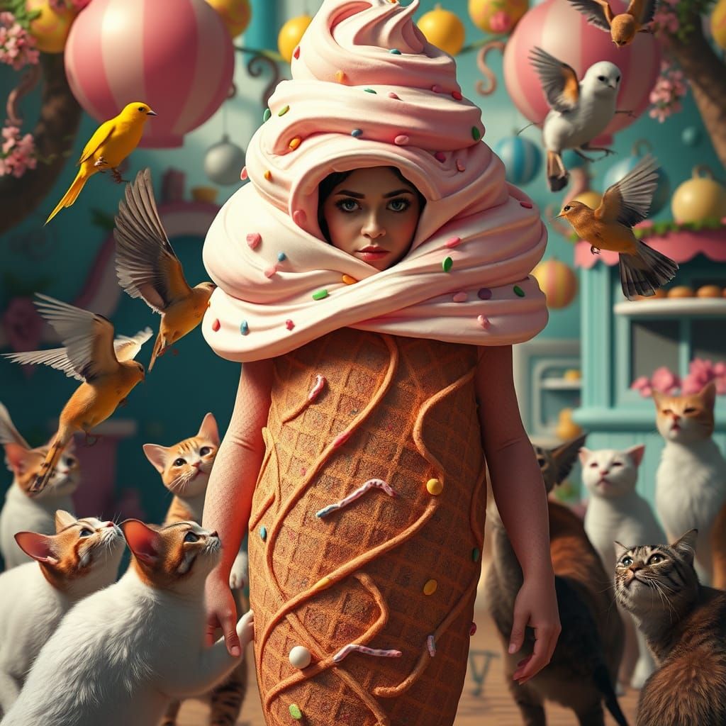 Ice Cream Costume Chaos: A Whimsical Digital Painting