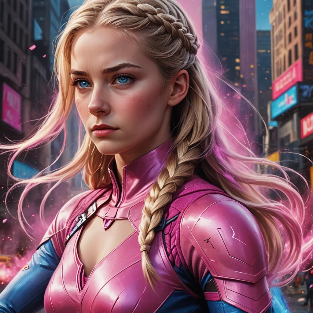 Hyperrealistic Portrait of a Superheroine in Pink