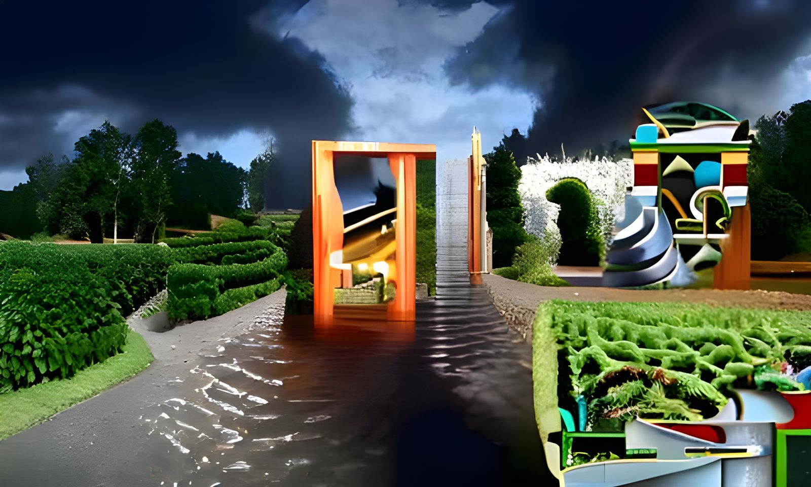 Mystical Portal in Labyrinthine Maze, Afrofuturism Art