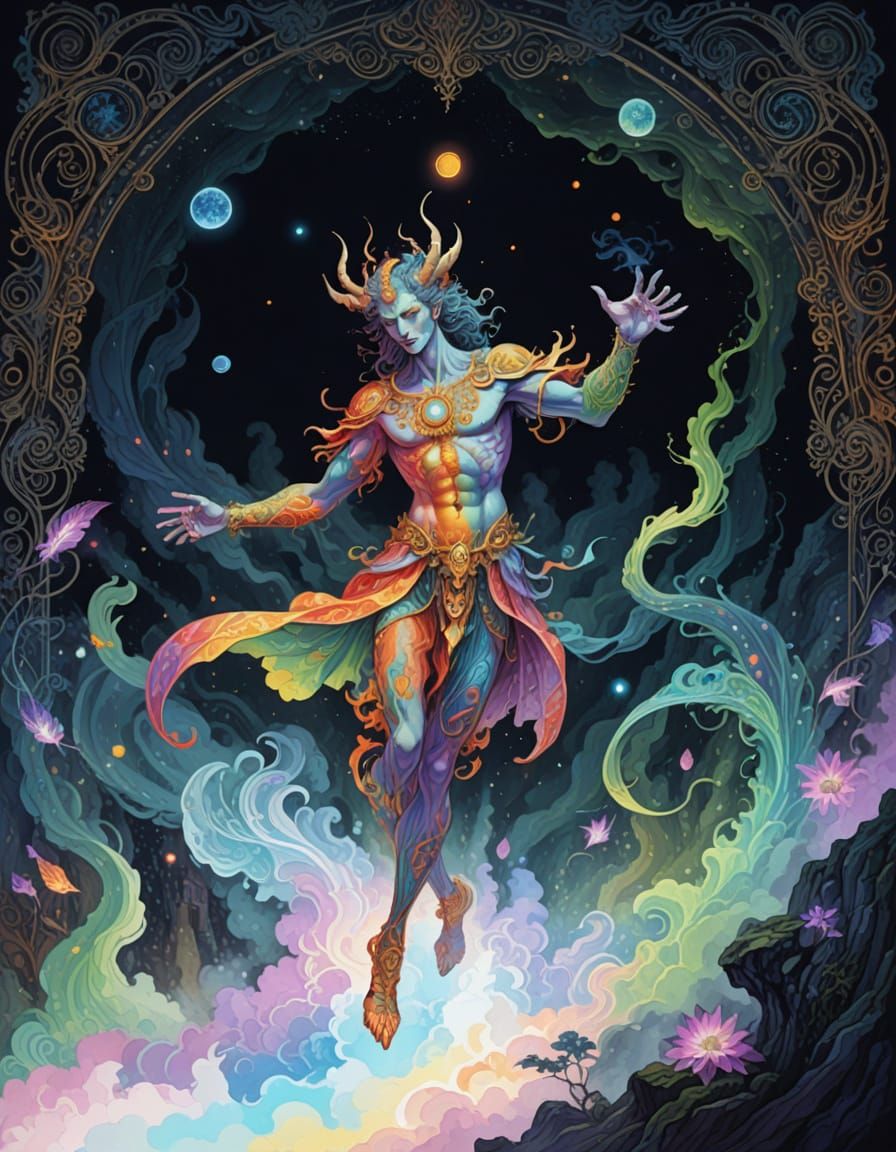 Psychedelic Demon Dancing in Ethereal Smoke
