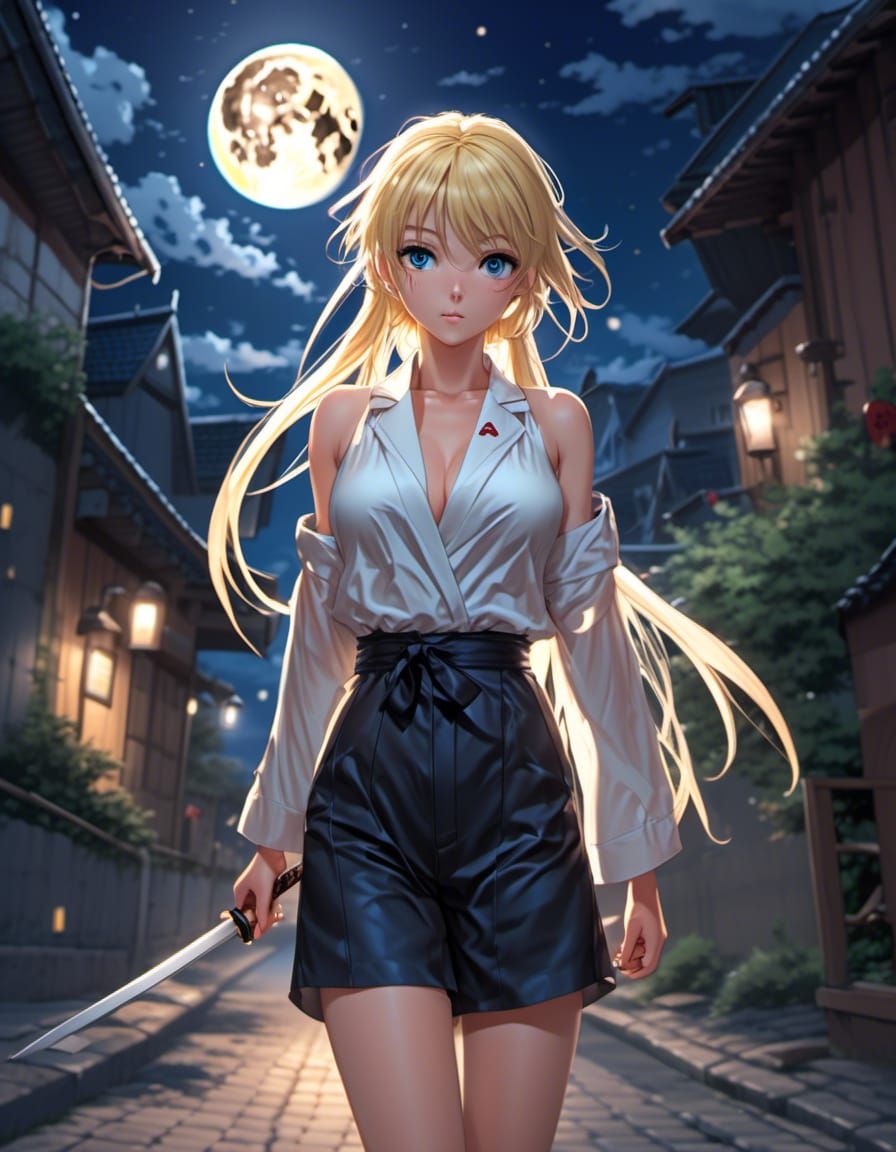 Blonde Woman on Haunted Street: Anime Style