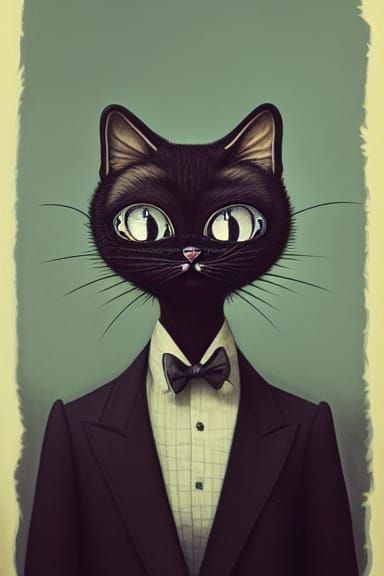 Anthropomorphic Cat Portrait in Dark Surrealism Style