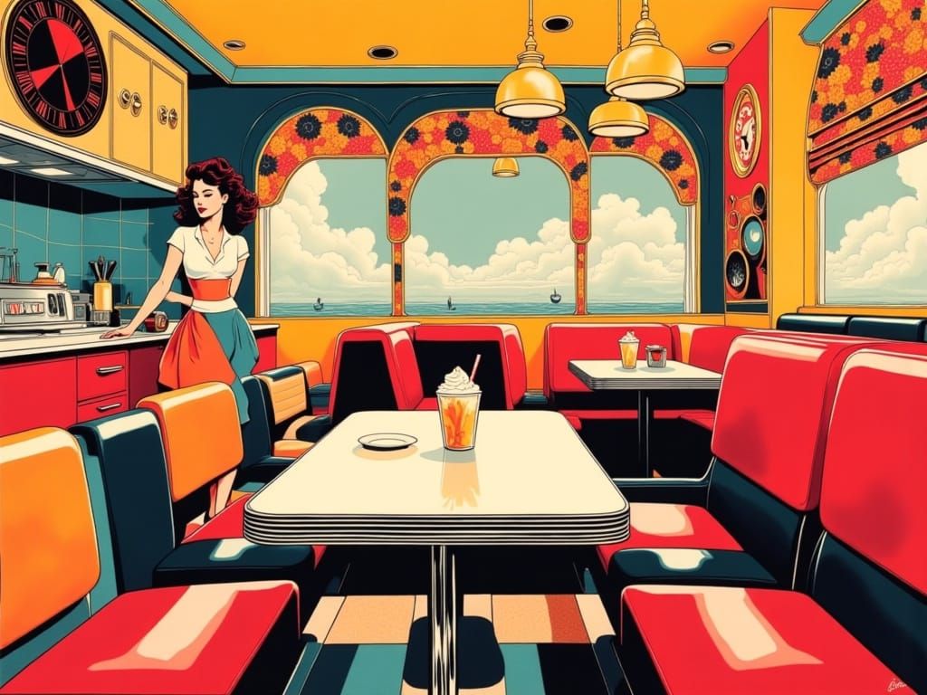 Vibrant 1960s Diner Scene in Pop Art Style