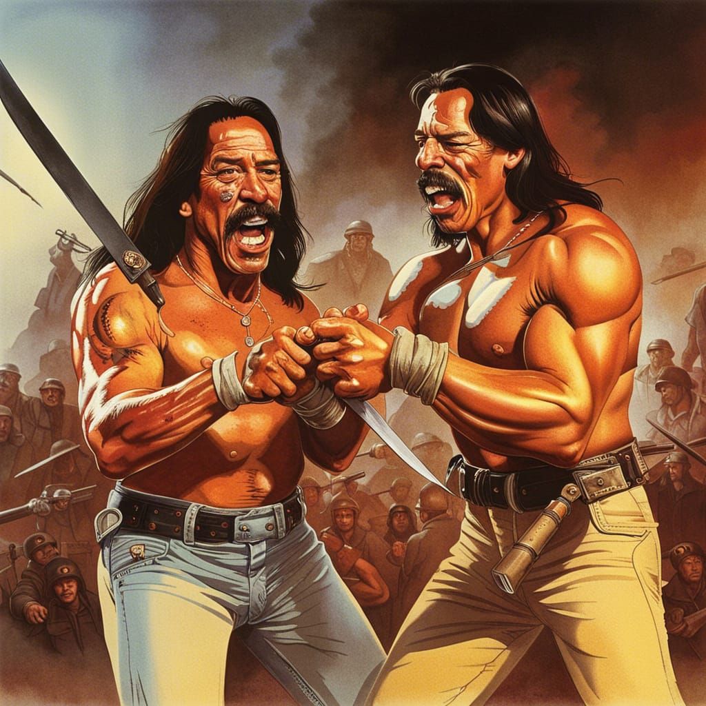 Machete Fight: 1980s Action Film Poster