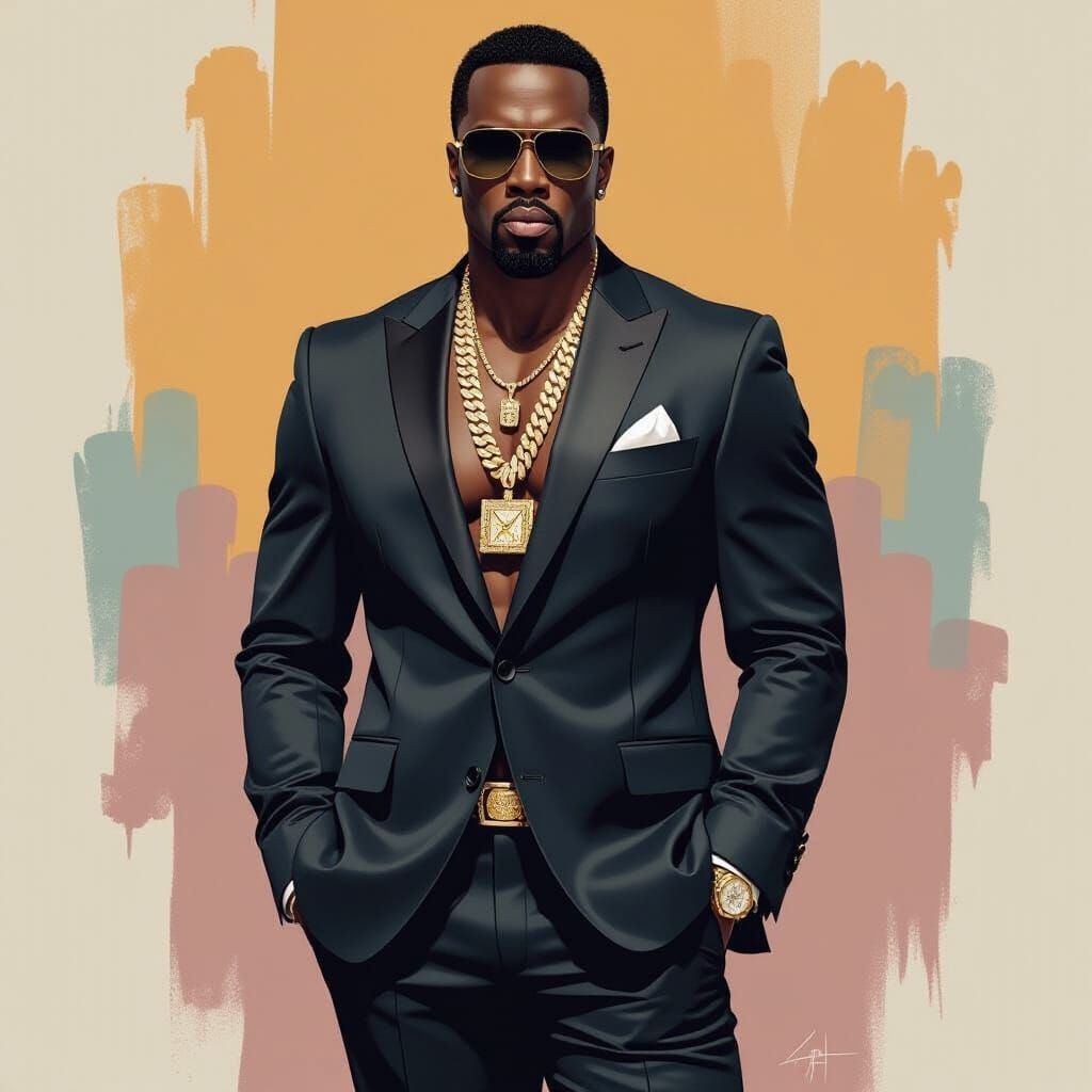 P Diddy in Minimalist Realism with Street Art Style