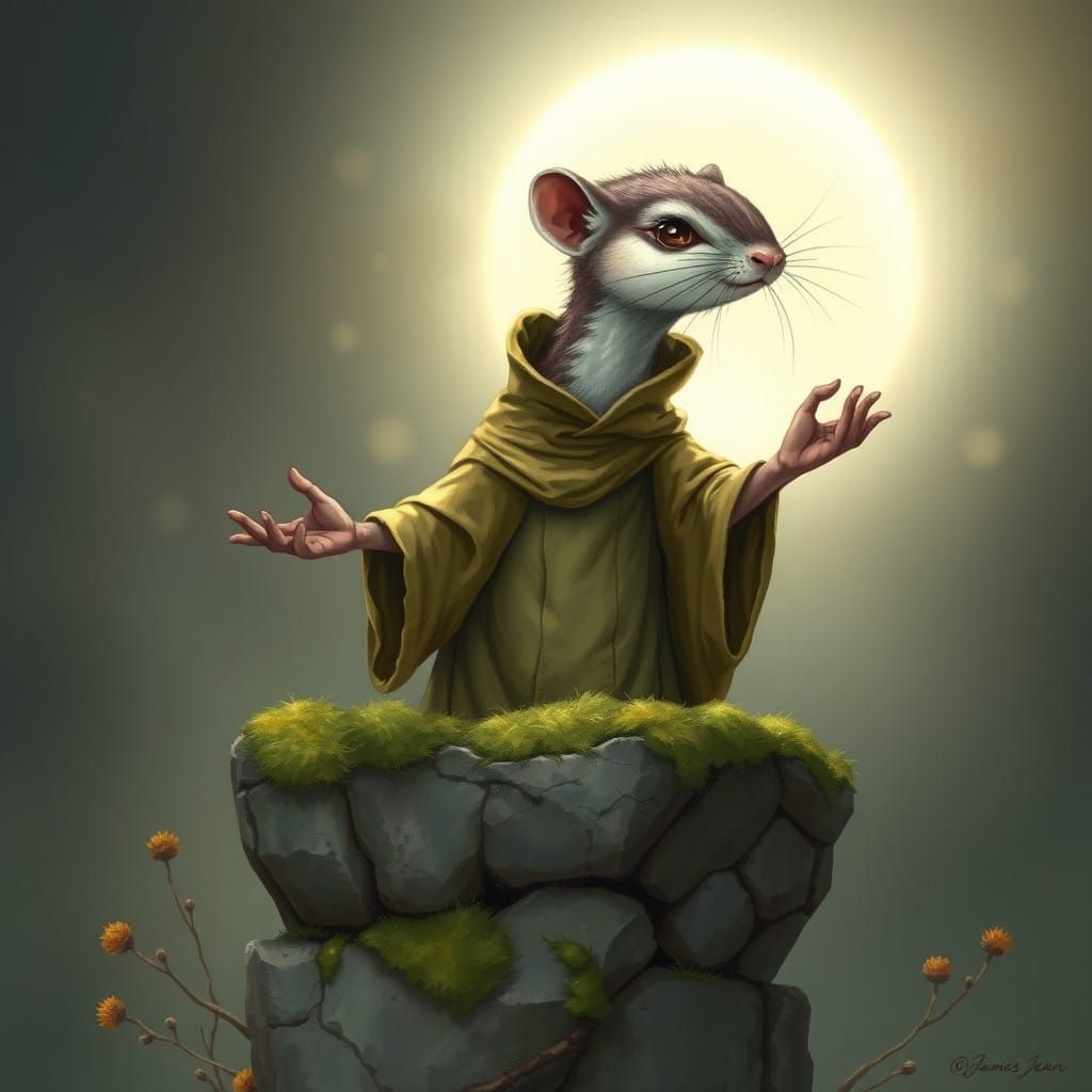 Whimsical Weasel Preacher in Dreamlike Atmosphere