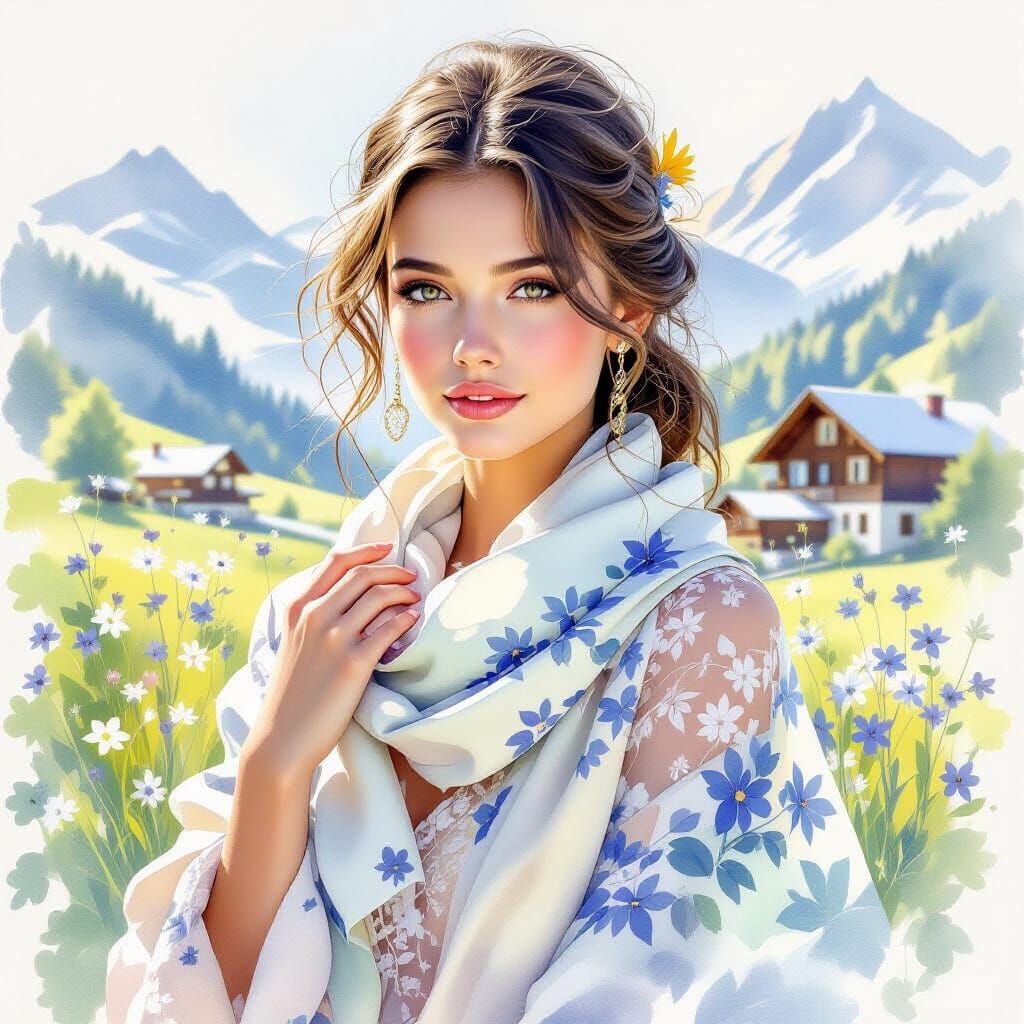 Forget-Me-Not Chalet: Watercolor Spring Landscape