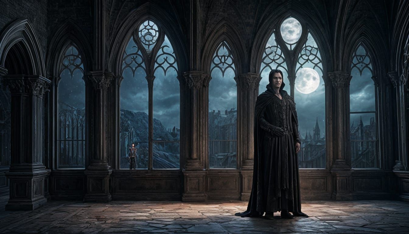 Classic Vampire in Gothic Castle, Dark Fantasy Art