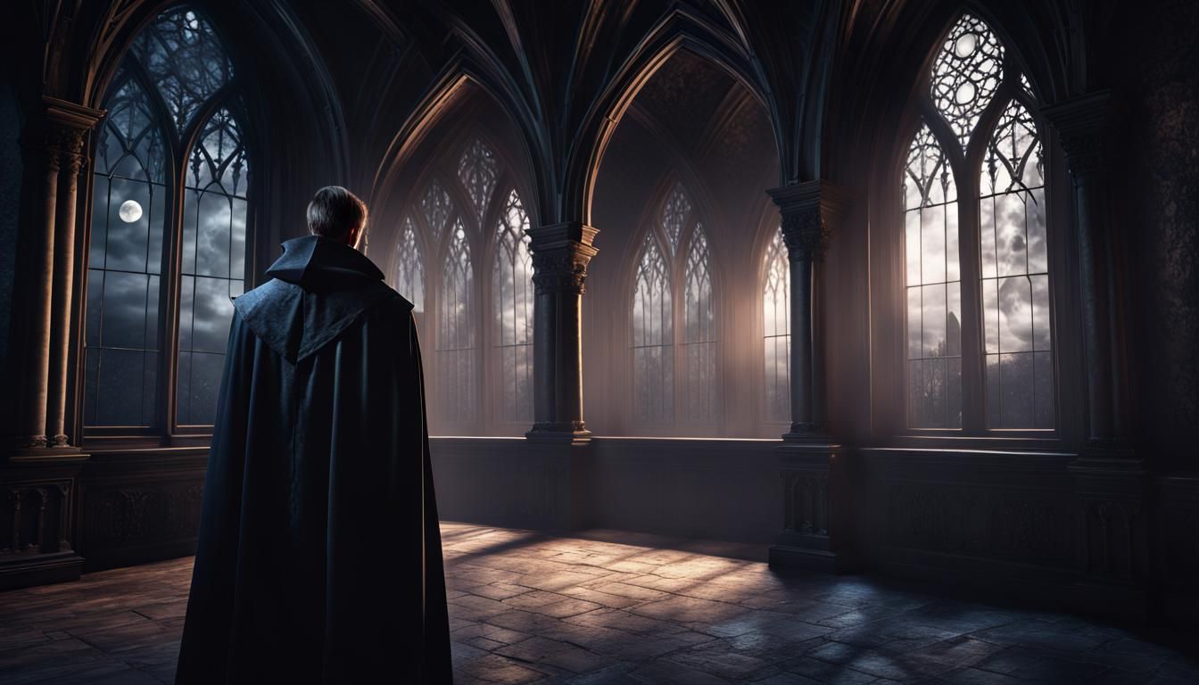 Classic Vampire in Gothic Castle at Night