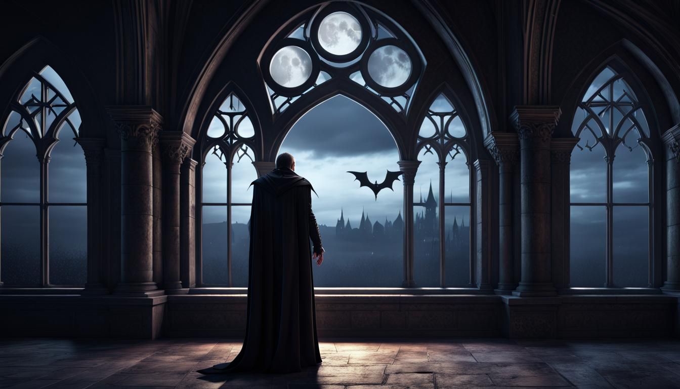 Dramatic Vampire in Gothic Castle at Night
