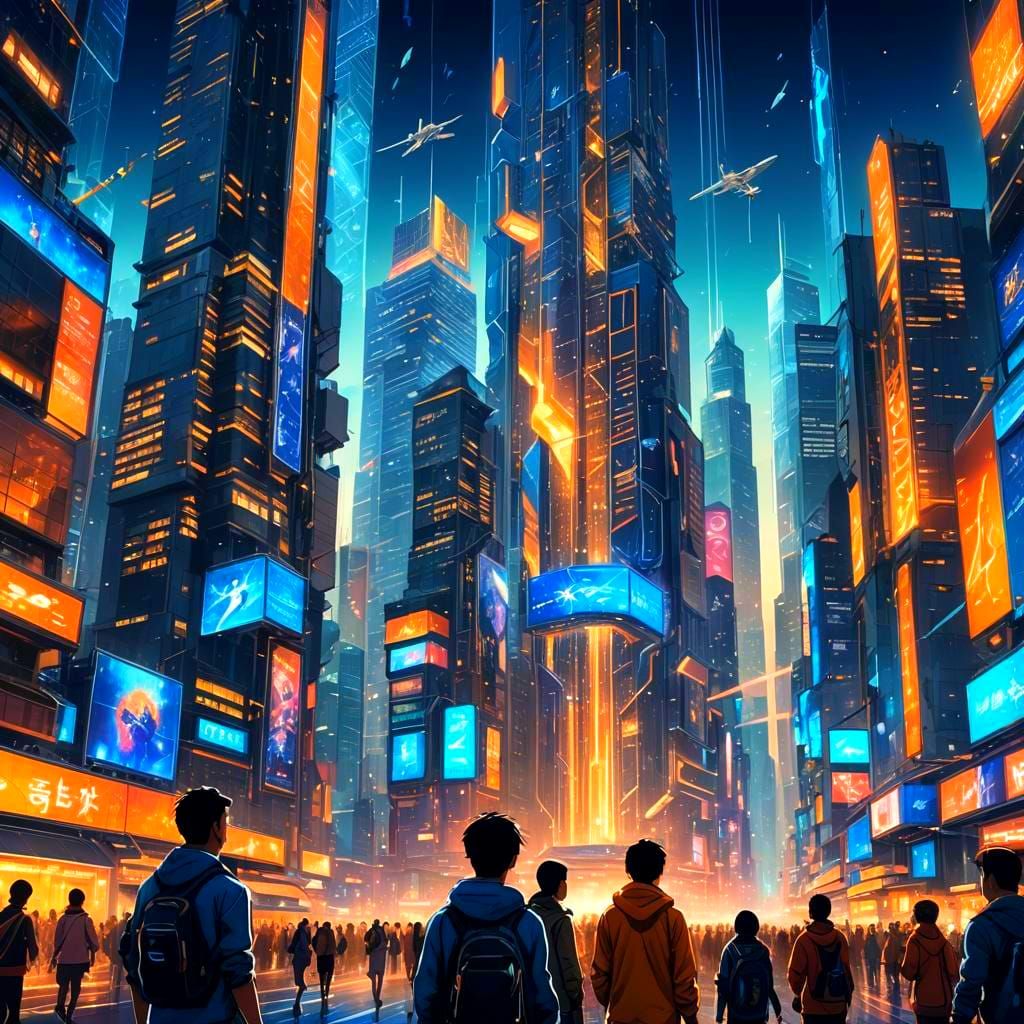 Hyperrealistic Futuristic Cityscape at Night