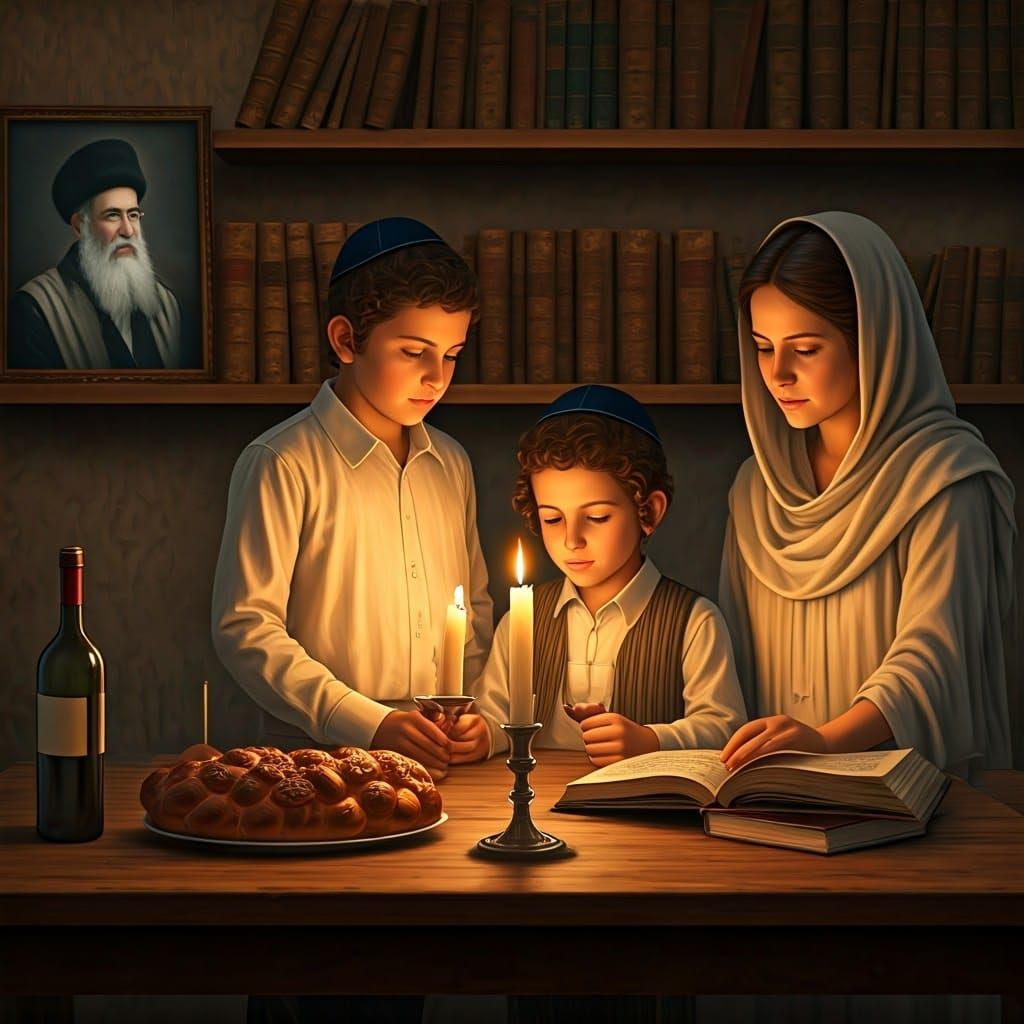 Jewish Hasidic Mamelech with kids - Shabbat
