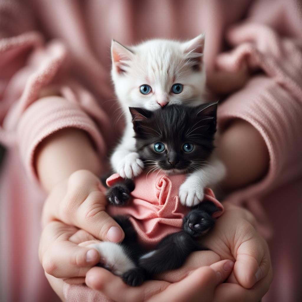 Kittens Cradling a Doll: A Heartwarming Scene