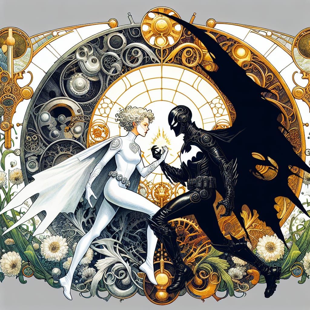 Superheroines Clash in Steampunk Art Nouveau Style