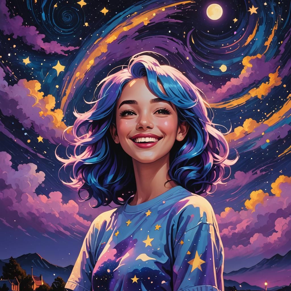 Pop Art Girl with Starry Night Sky