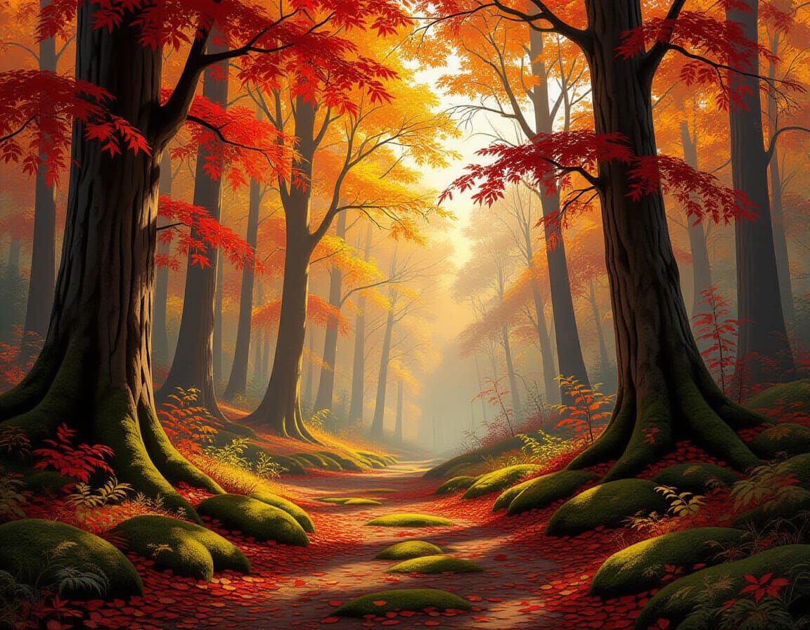 Enchanting Autumn Forest Matte Painting