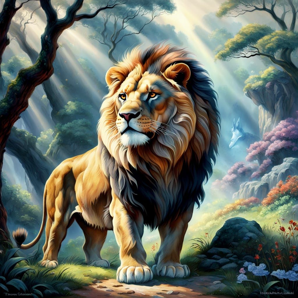 Regal Lion in Dreamy Ethereal Landscape