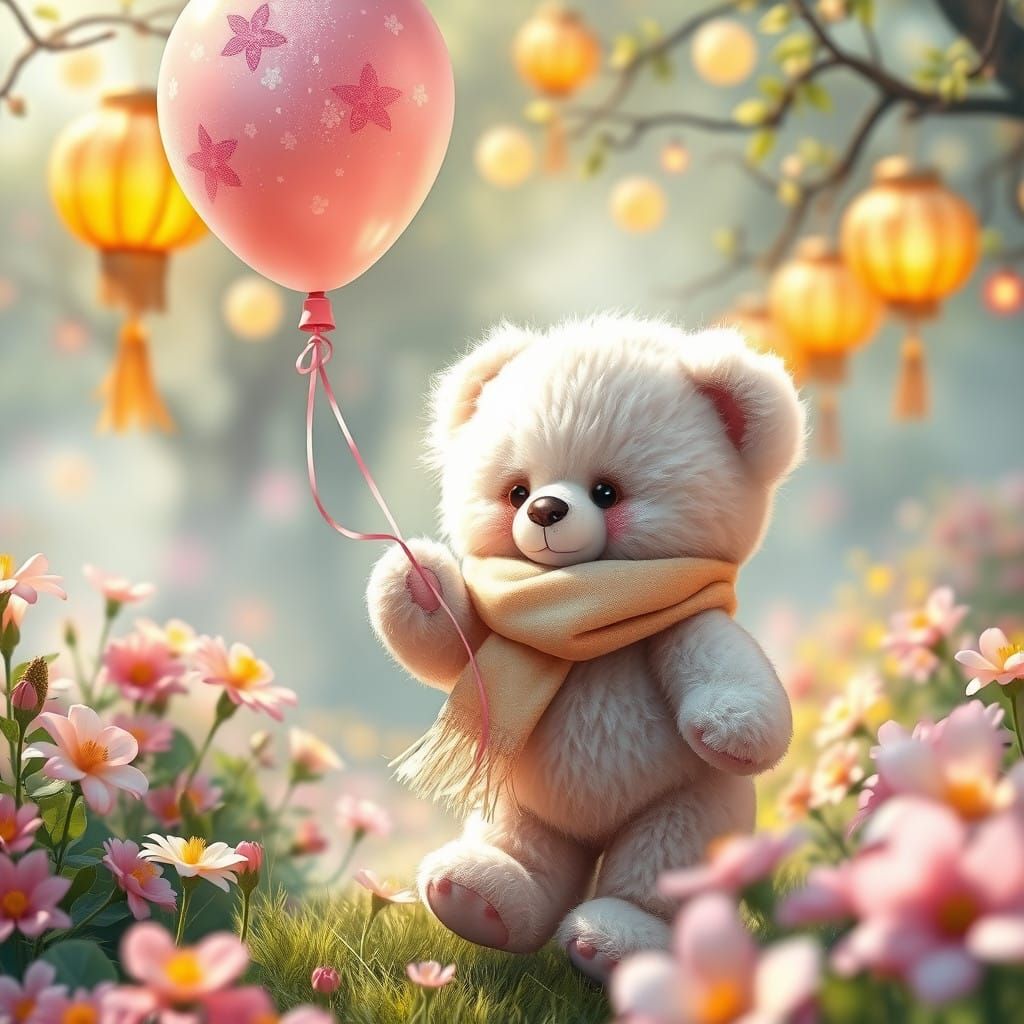 Whimsical Teddybear in Springtime Festival