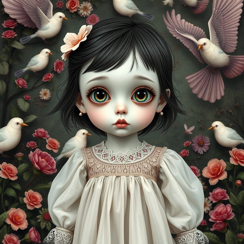 Ethereal Girl in Whimsical Dreamscape