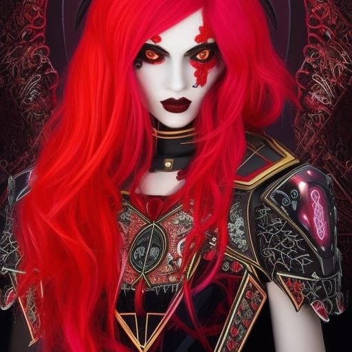 Crimson Knights with Red Rubies: Gothic Neon-Punk Art