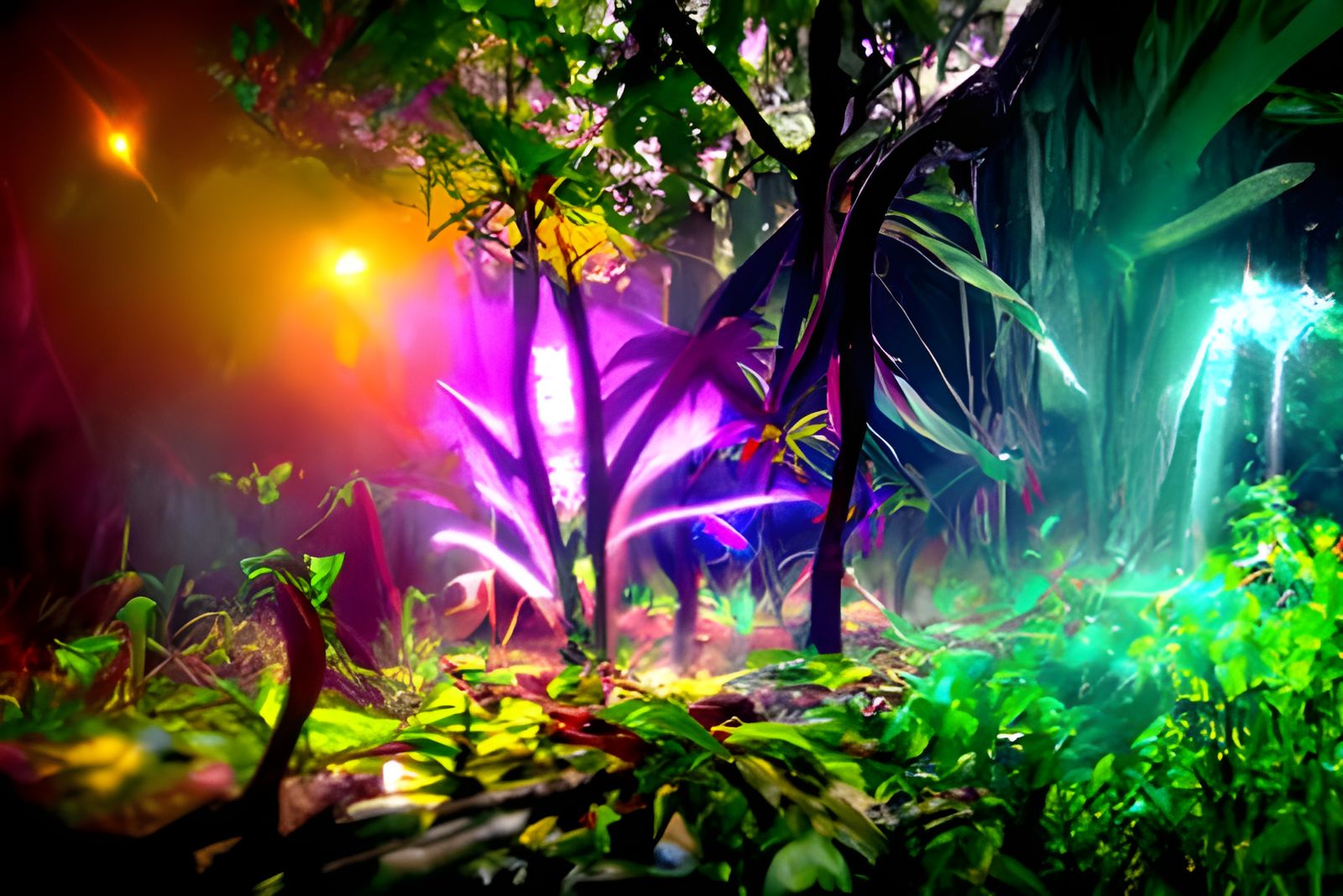 Mystical Neon Jungle with Galactic Colors in 8K