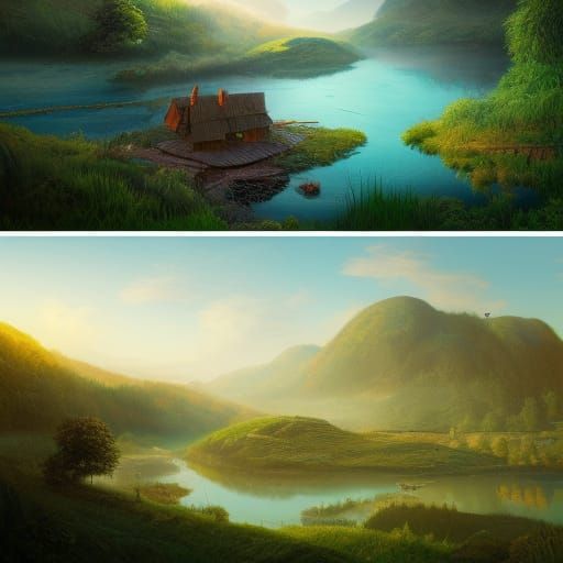 Idyllic Countryside: A Detailed Matte Painting