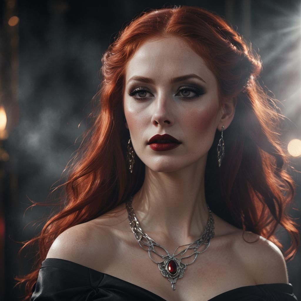 Goddess Portrait with Red Hair in Art Nouveau Style