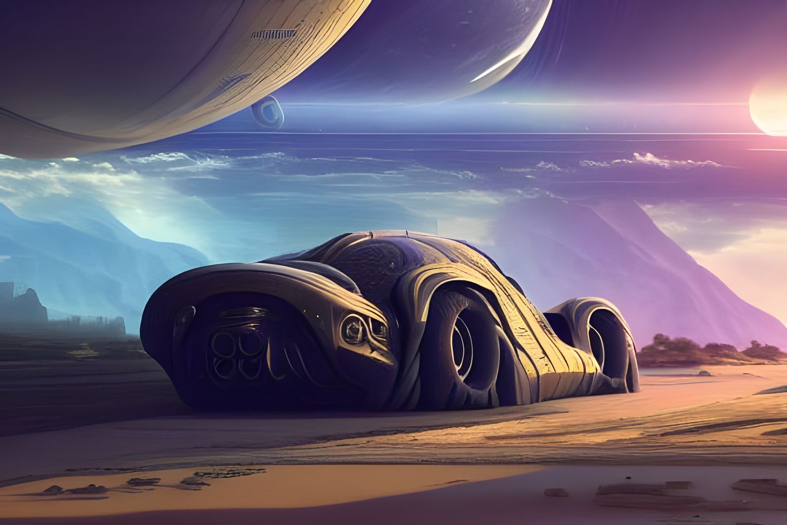 Sci-Fi Car in Beautiful Alien Landscape