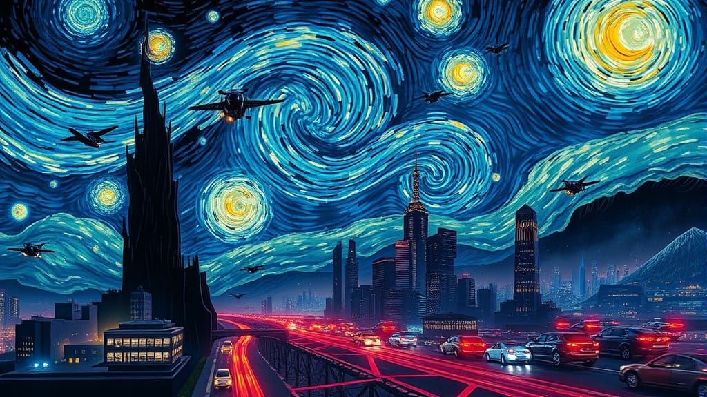 Cyberpunk Starry Night with Neon Skyscrapers