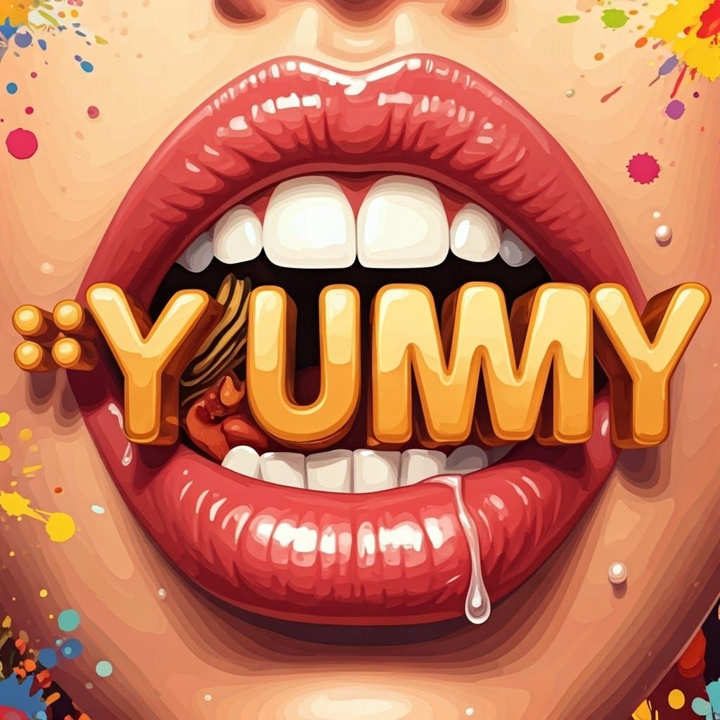 Surreal Mouth Devouring Yummy in Pop Art Collage