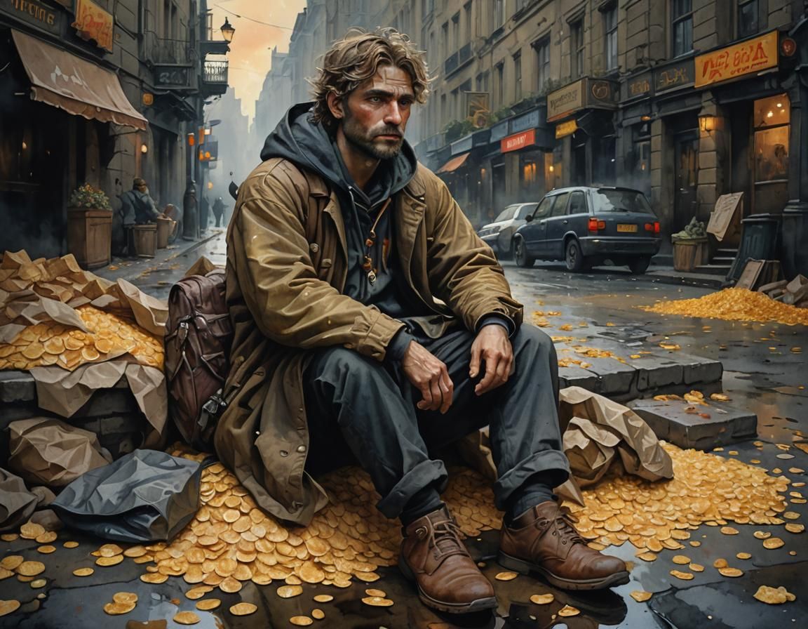 Surreal Cornflake Scene in Watercolor Style