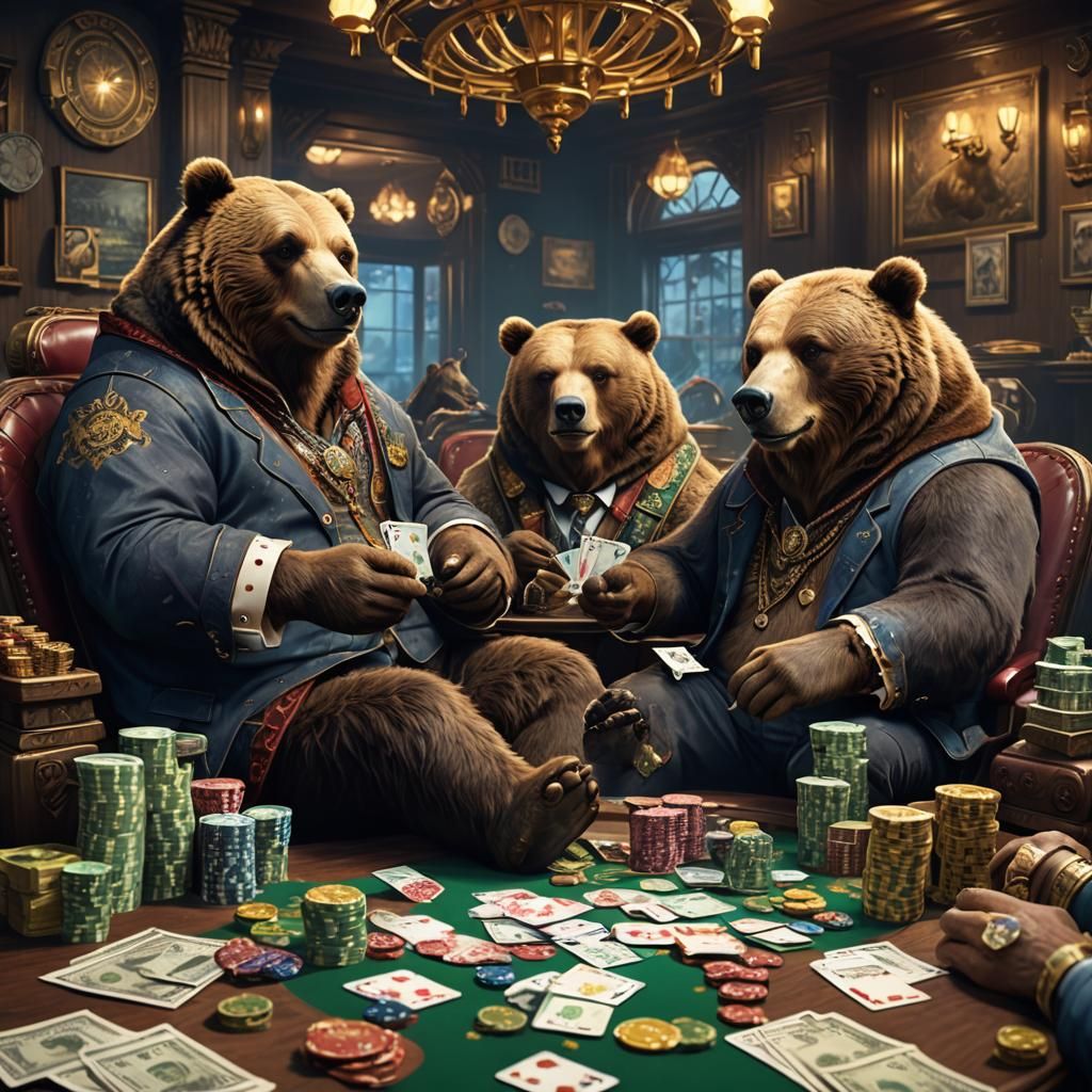 Wealthy Bears Play Poker: Matte Painting in 8k