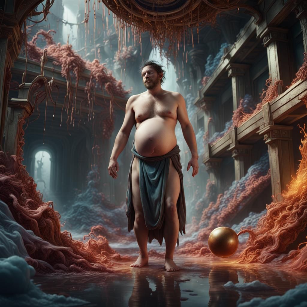 Pregnant Man in Difficult Labor: Fantasy Concept Art