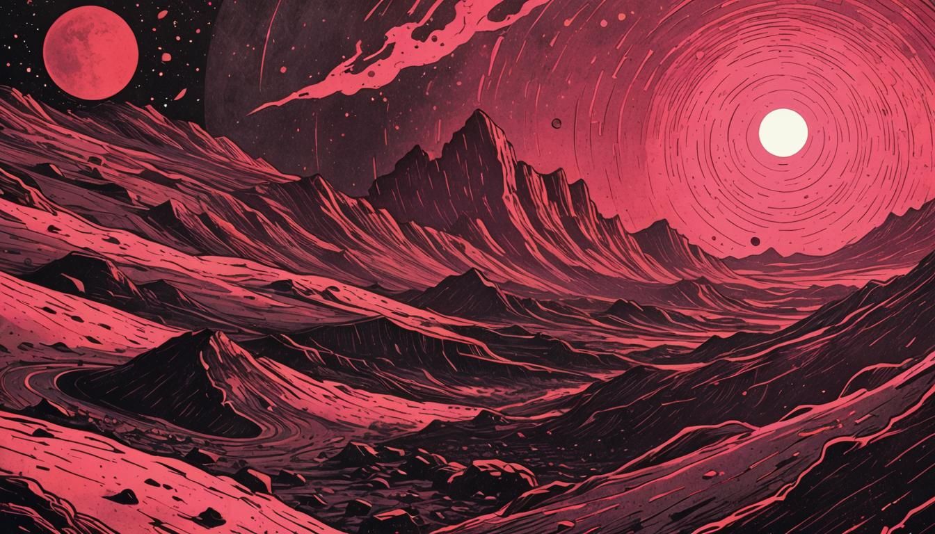 Eerie Martian Eclipse in Vintage Comic Book Style