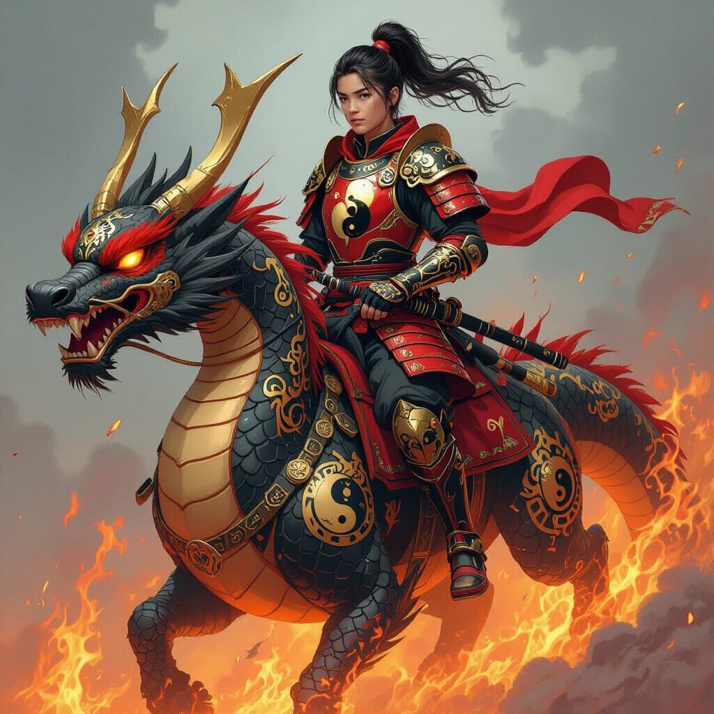 Teen Samurai Dragon Rider with Fire Powers