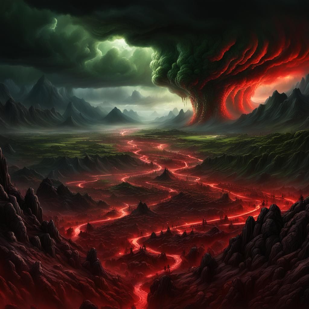 Red Orc Horde in Valley with Tornado