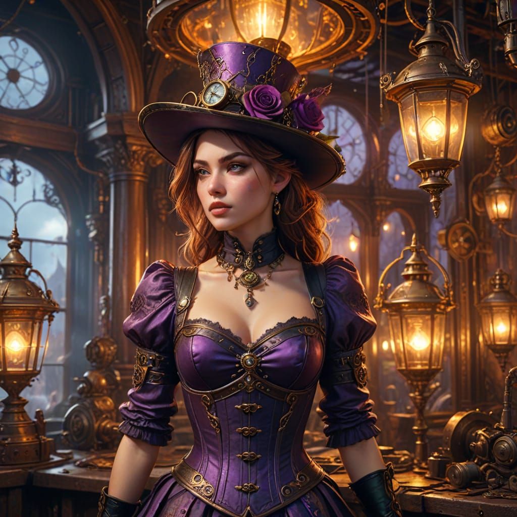 Steampunk Witch Concept Art in Warm Golden Light