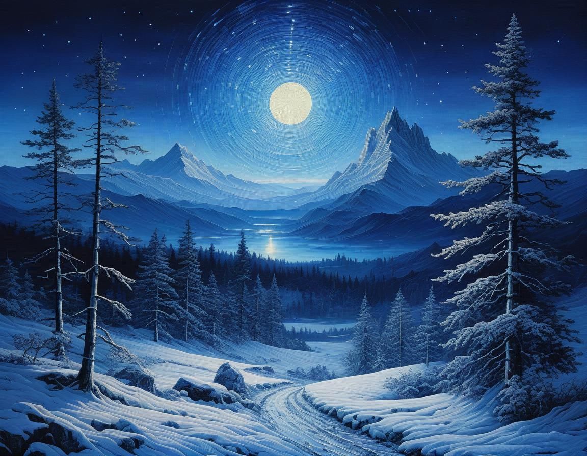 Ethereal Abstract Art in Indigo with Aurora