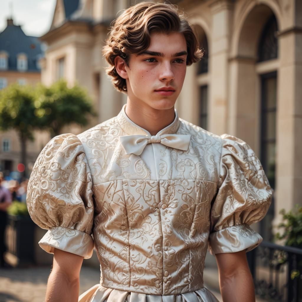 Elegant Young Man in Prom Dress Captured in Intimate Portrai...