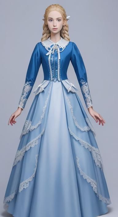 Elegant Blonde Princess with Braid in Brocade Gown