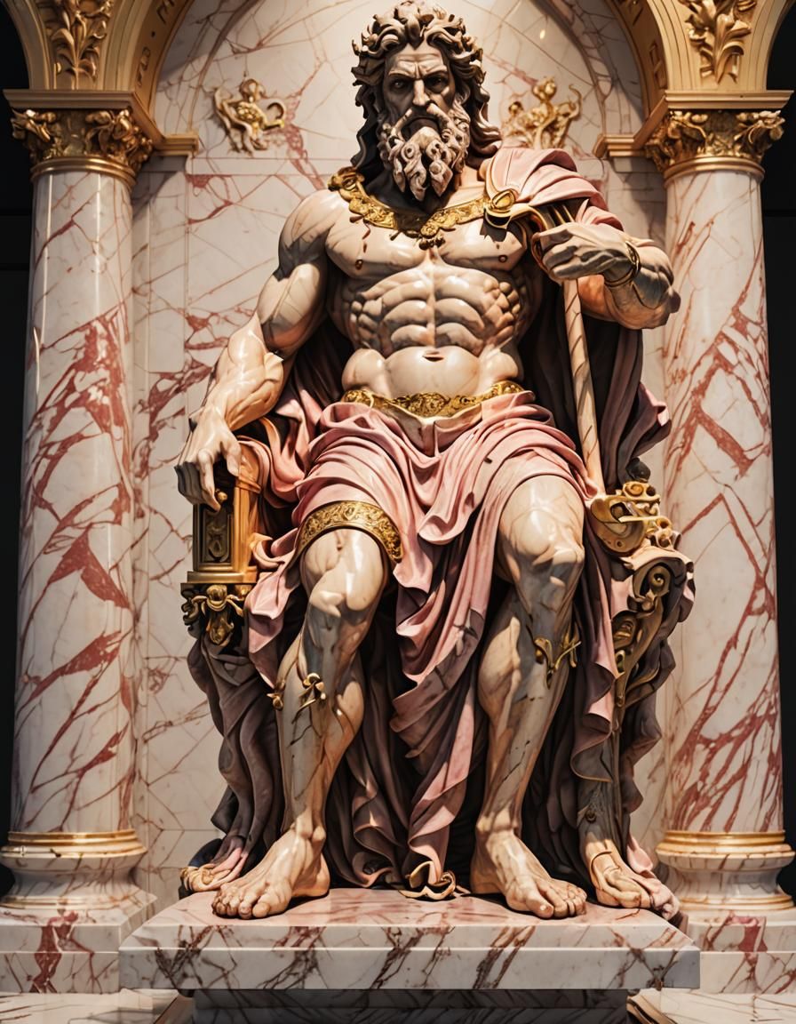 Hyperdetailed Pink Marble Statue of Zeus