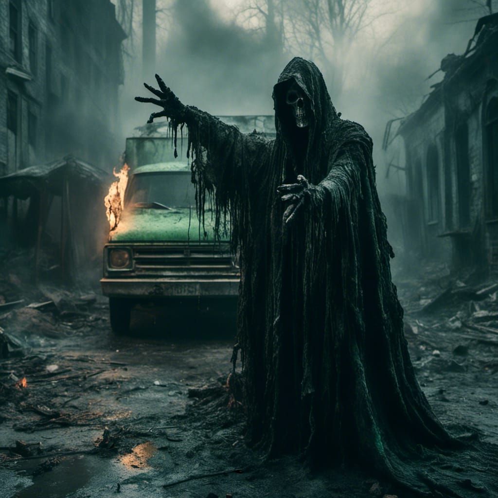 Spectral Figure Disposing of Bodies in Dark Fantasy Art