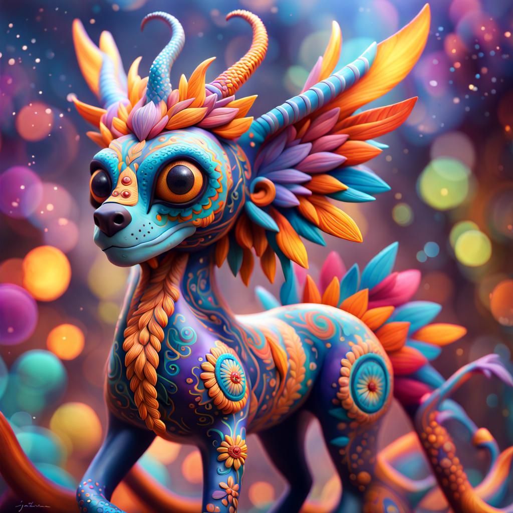 Colorful Alebrije Spirit Guide in Digital Painting