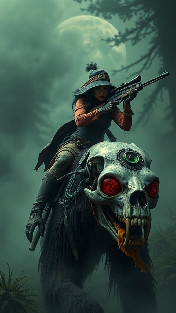 Creation Summary by Vincent
Gothic Gunslinger Rides Dieselpunk Sasquatch in Mysterious