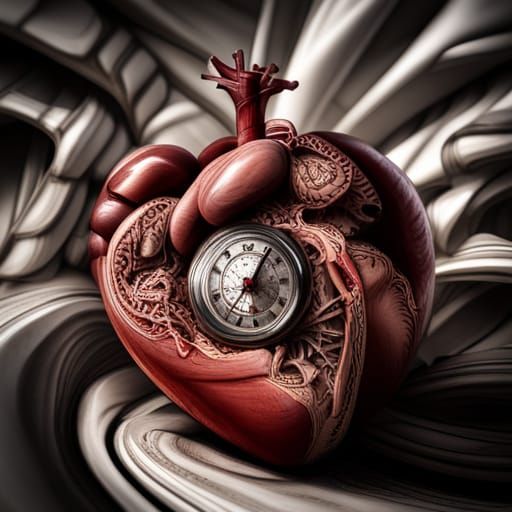 Hyperrealistic Heart with Clock in Sharp Focus