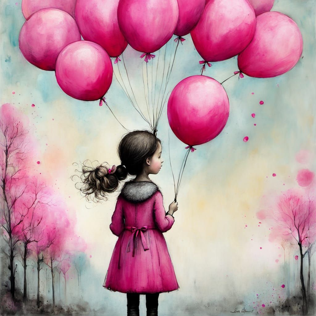 Pink Balloons: Whimsical Illustration in Pink Shades