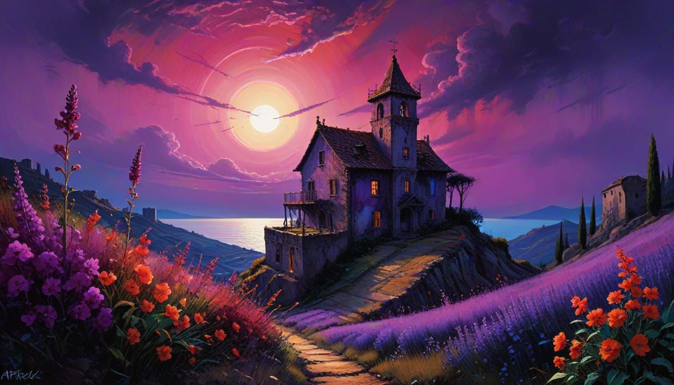 Vibrant Mediterranean Dreamscape in Abstract Alcohol Ink Sty...