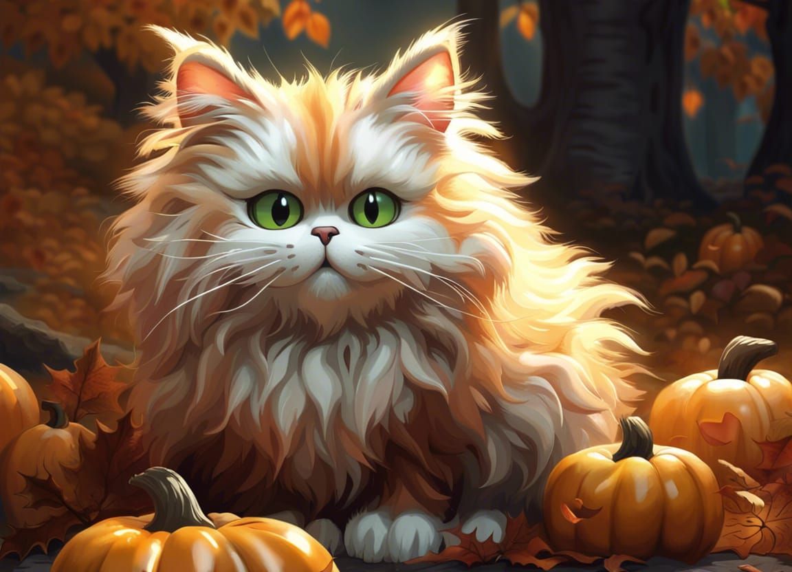 Cute Halloween Cat in Detailed Digital Art